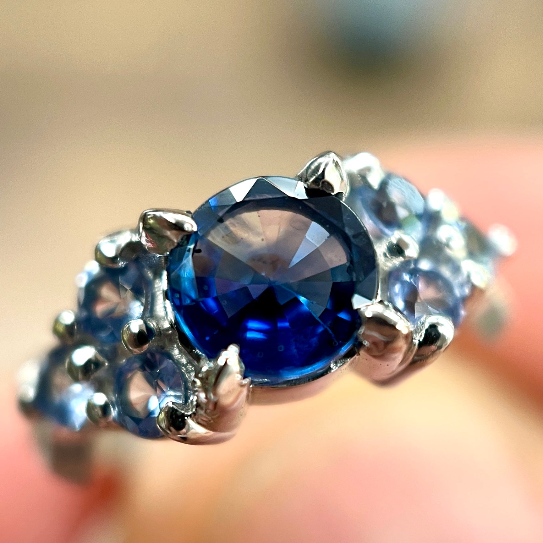 1.10 CARAT ROYAL BLUE SAPPHIRE AND DIAMOND RING IN 18K WHITE GOLD |  Prestige Gems | Ceylon Sapphires